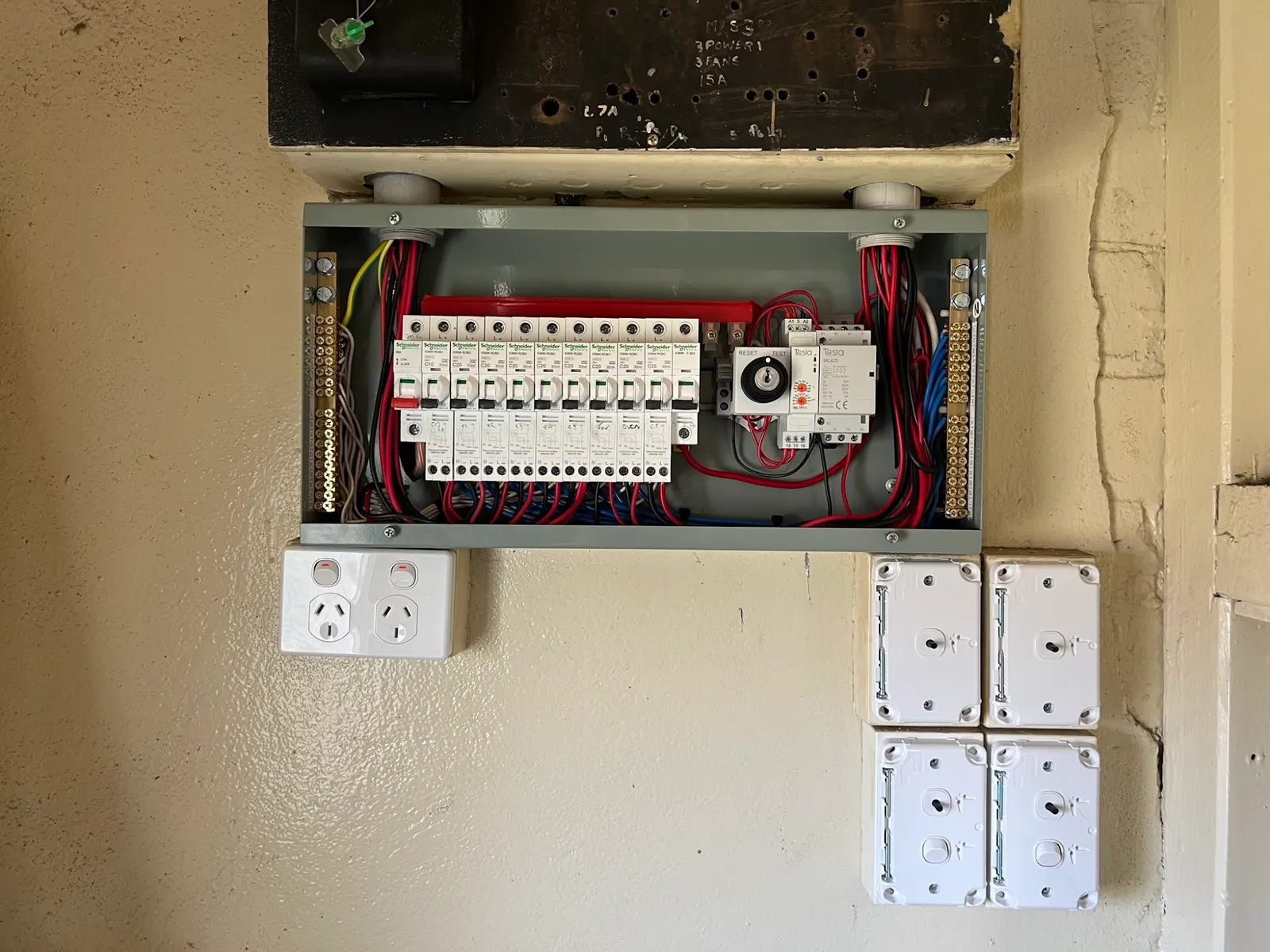 New switchboard with circuit breakers and safety switches